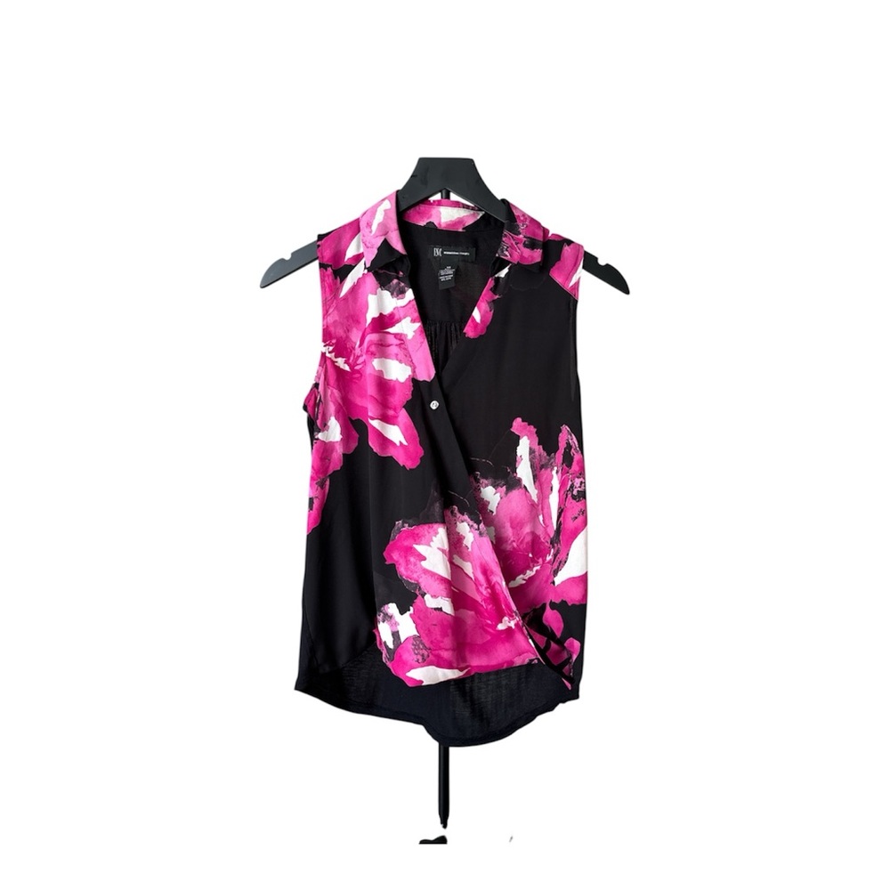 Floral Sleeveless Wrap Blouse - Pink and Black